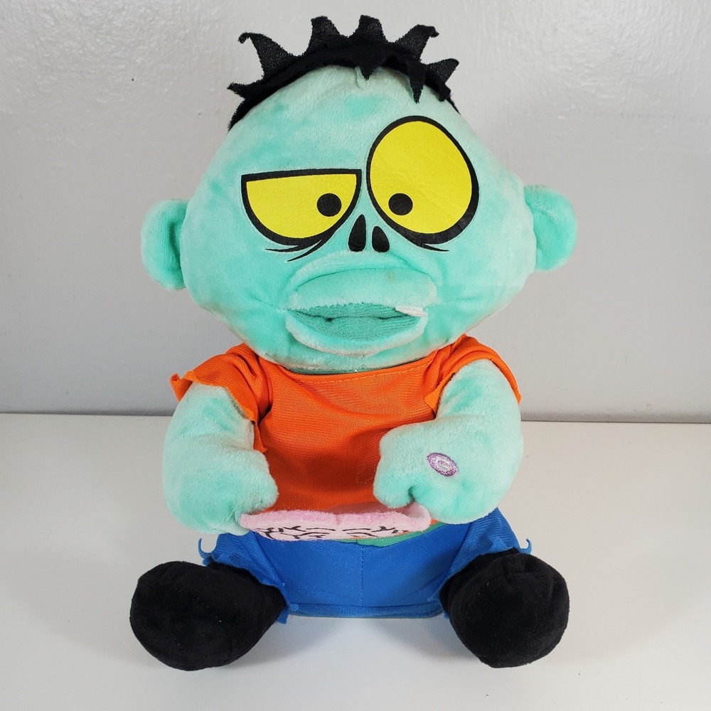 Gemmy Brain Eating Zombie Halloween 11" Animated Plush + Sounds Tested Working